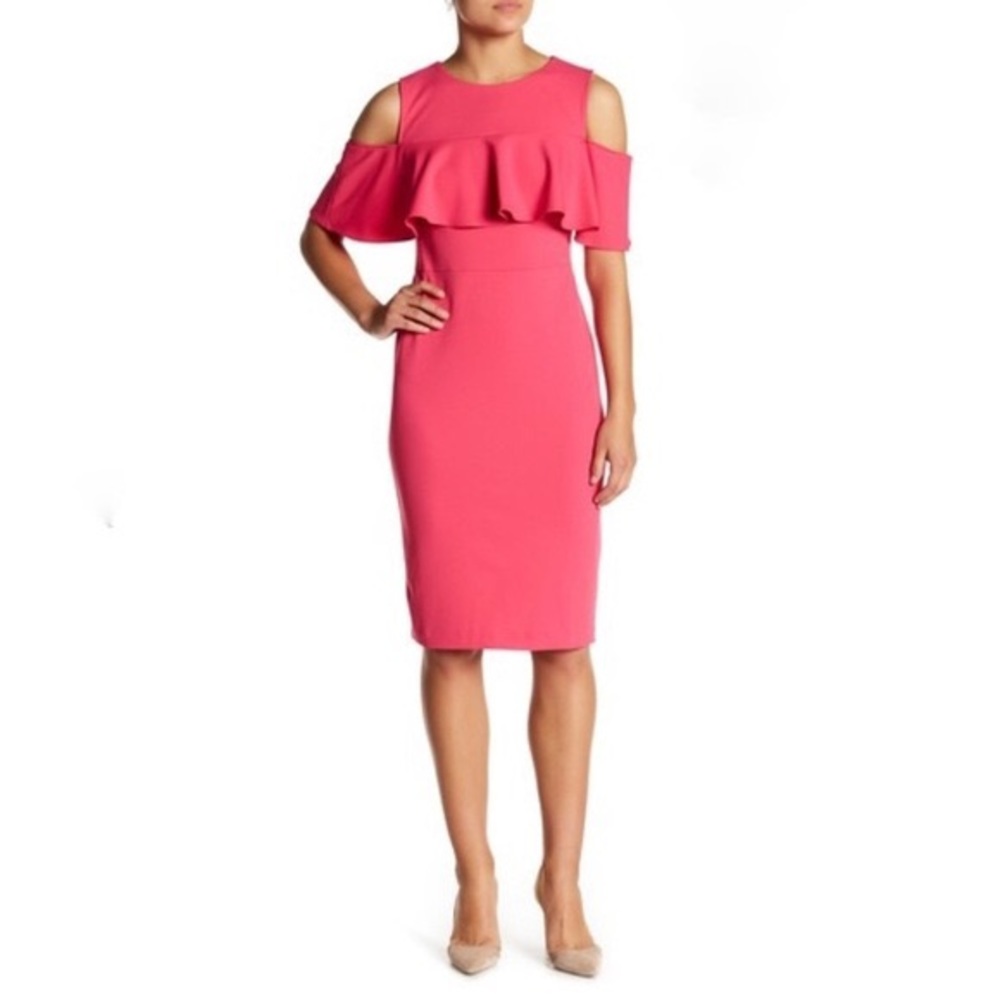 🆕ECI New York Midi Ruffle Cold Shoulder Dress